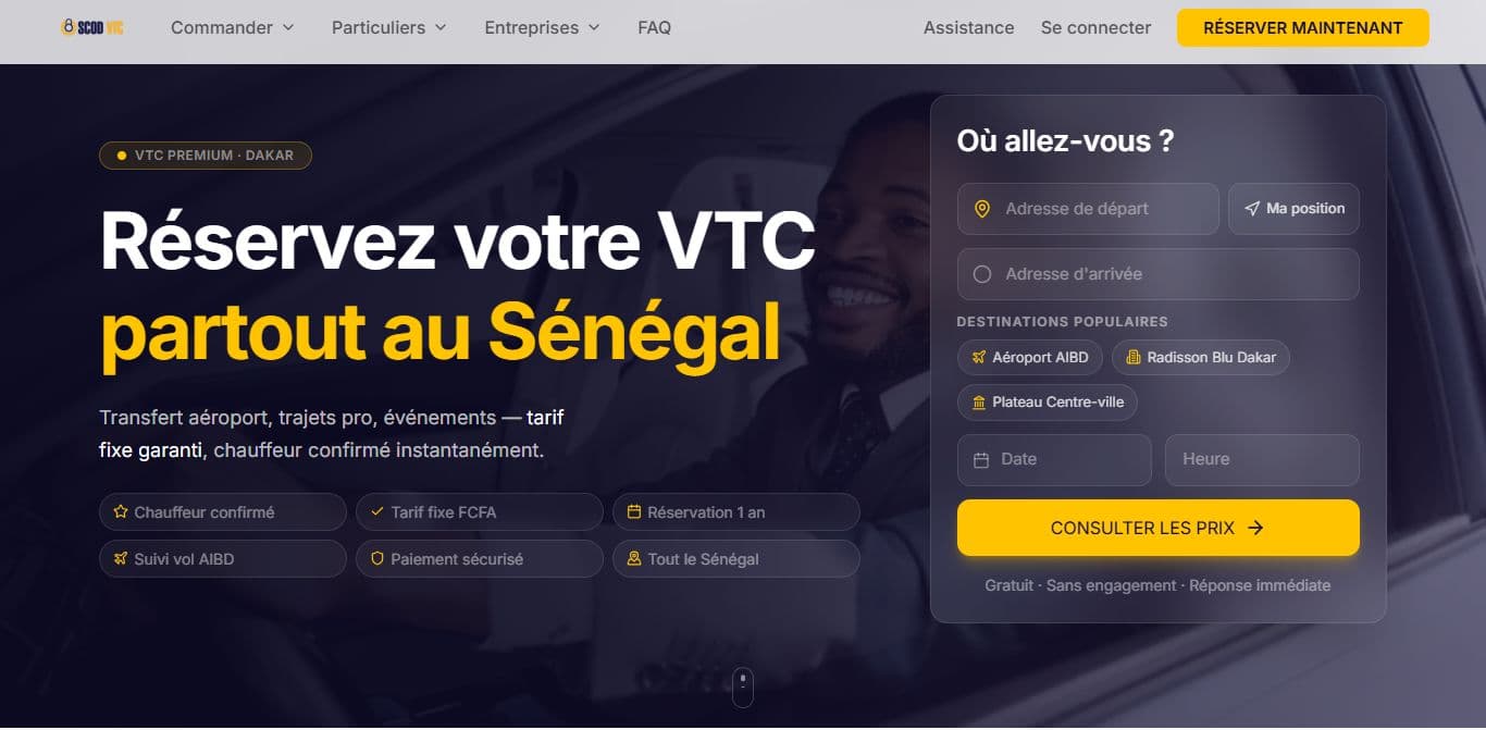 Aperçu du site SCOD VTC — Transport · VTC & location